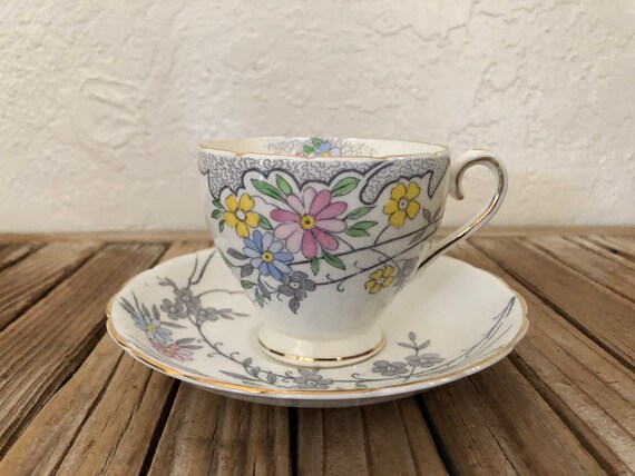 Antique Floral Wellington China Bone China Teacup and Saucer