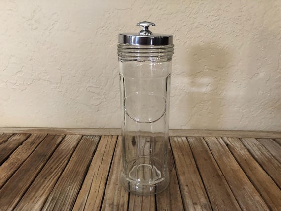 Vintage Barbicide Jar Glass Straw Storage