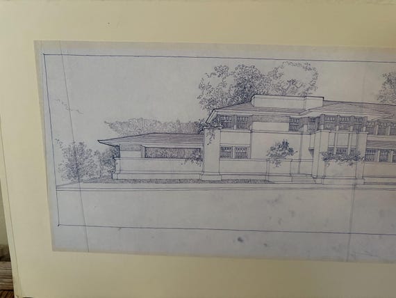 Antique Frank Lloyd Wright W R Heath House 1905 Perspective Architectural Rendering From Bird Avenue Buffalo New York