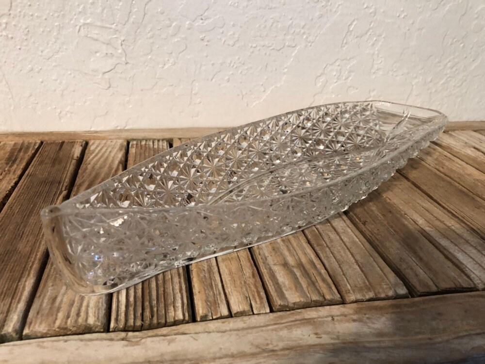 Vintage Cut Glass Boat Serving Dish Etsy