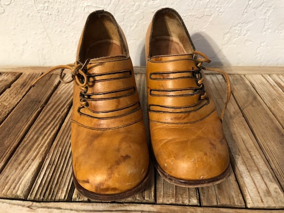 Vintage Brown Genuine Leather Coquette Loafer Pumps Made In Brazil