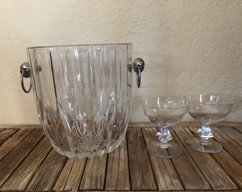 Antique Leaded Crystal Glass and Silver Metal Champagne Bucket Wine Bucket