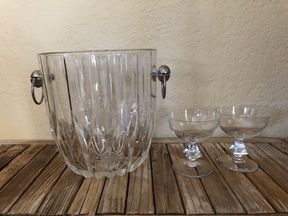 Antique Leaded Crystal Glass and Silver Metal Champagne Bucket Wine Bucket