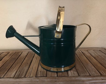 Vintage Emerald Green and Brass Watering Can