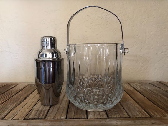 Vintage Studio Crystal Glass Ice Bucket with Silver Handle