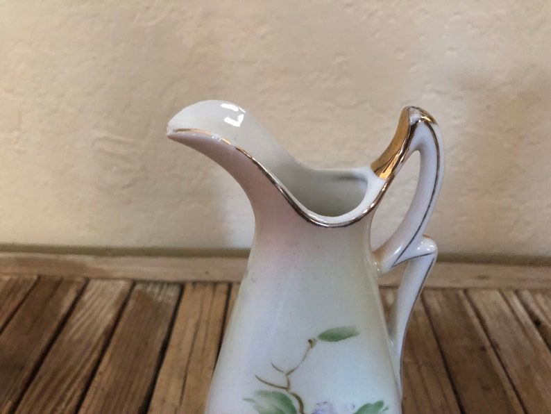 Vintage Hand Painted Ucagco Porcelain Purple Floral Pitcher image 6