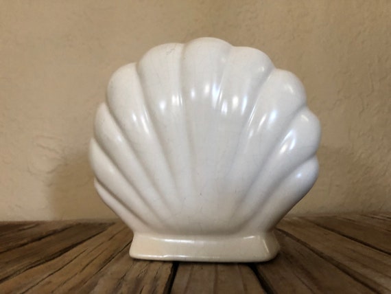 Vintage White Art Deco Shell Planter Vase