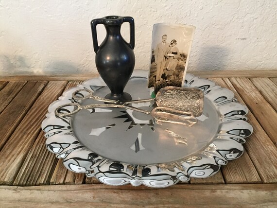Vintage Shiny Frosted Silver Tray