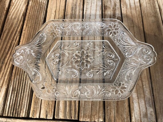 Vintage Clear Floral Glass Dish