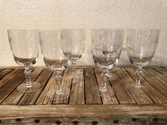Set of 6 Etched Glass Champagne Wine Coupe Glasses
