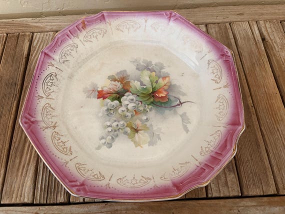 Antique Imperial China Pink and Gold Floral Plate Wall Hanging