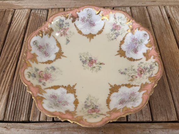 Antique A K France Pink Gold White Limoges Floral Bowl