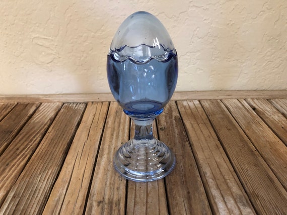 Vintage Blue Glass Egg Jewelry Storage Dish