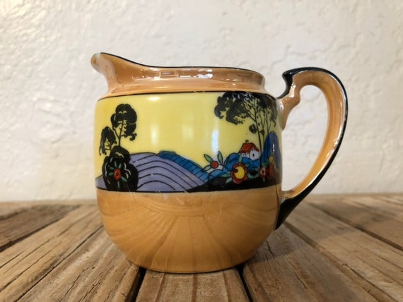 Vintage Handpainted Orange and Black Japanese Noritake Creamer