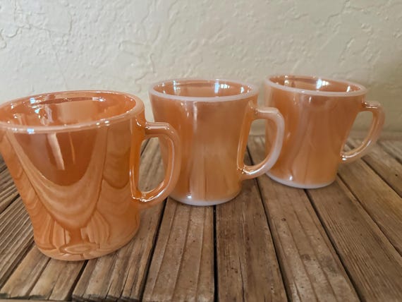 Set of 3 Collectible Orange Luster Ware Anchor Hocking Fire King Mug Cups