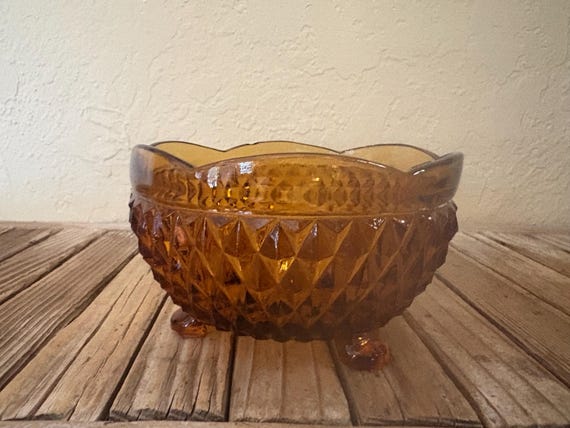 Vintage Amber Brown Glass Footed Dish