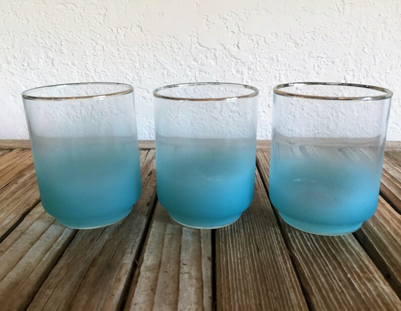 Set of 5 Mid Century Libbey Juice Glasses Orange and Blue Etsy