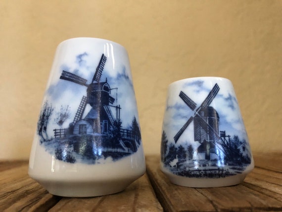 Vintage Blue and White Dutch Windmill Salt and Pepper Shakers