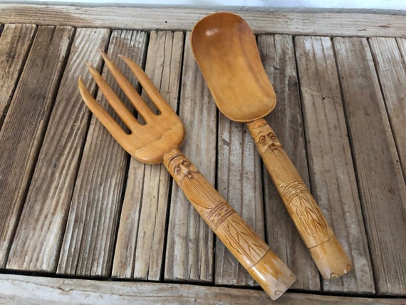 Vintage Hand Carved Serving Utensils