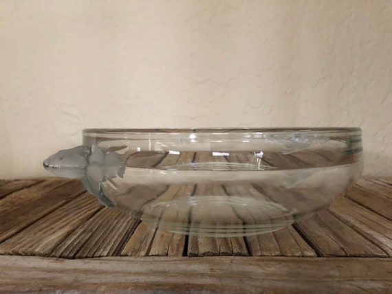 Vintage Art Deco Style Frosted Floral Glass Bowl Serving Dish