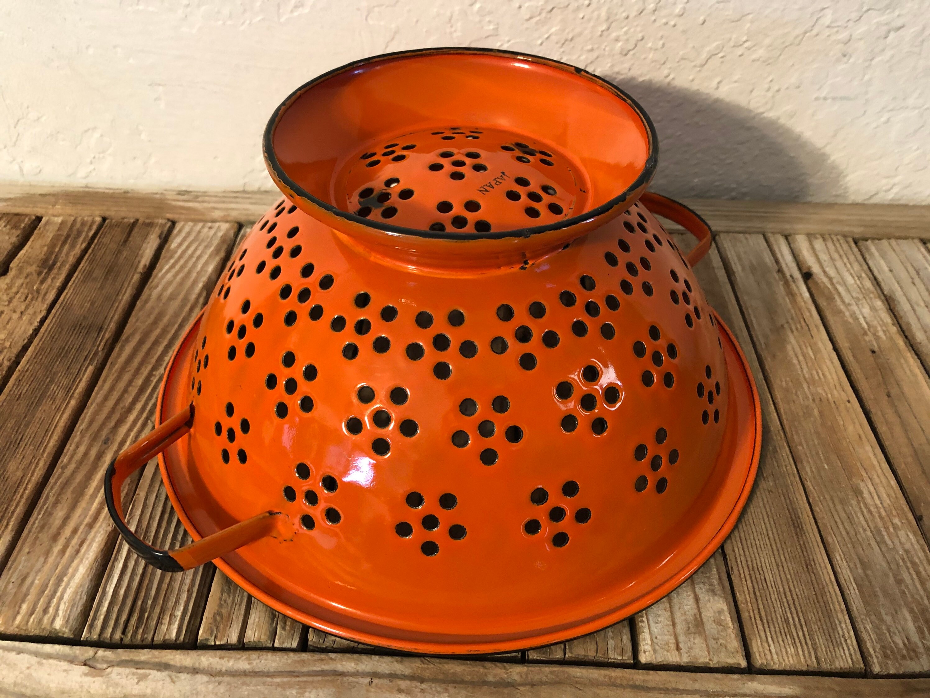 Vintage Bright Orange and Black Japanese Metal Flower Colander Etsy