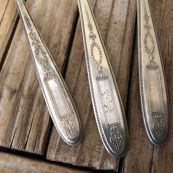 Antique Set of Silver Community Plate Grosvenor Olde English Letter E Spoons and Fork