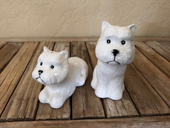 Vintage White Dog Salt and Pepper Shakers