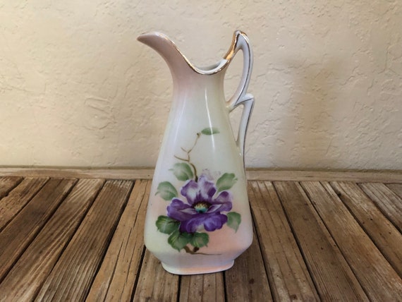Vintage Hand Painted Ucagco Porcelain Purple Floral Pitcher