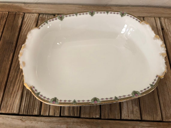 Antique Gold Floral Vignaud Limoges Serving Bowl