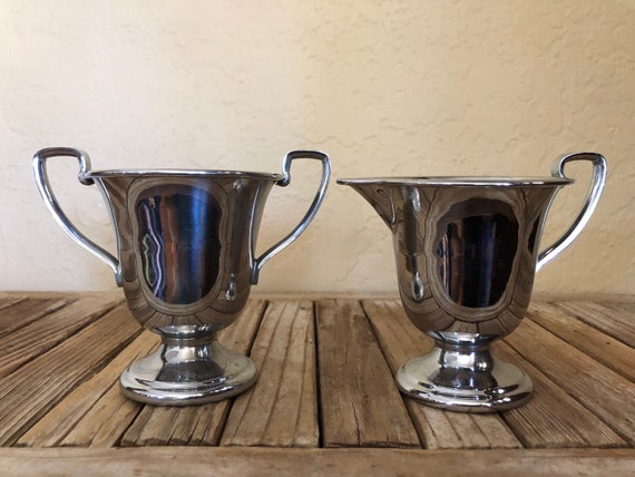 Vintage Silver Farber Ware New York Creamer and Sugar Bowl Silver Trophy Bowl