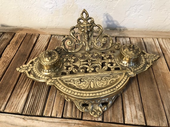 Vintage Andrea by Sadek Ornate Brass Inkwell Made in Japan