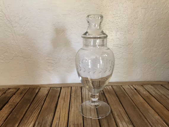 Vintage Modern Etched Glass Canister