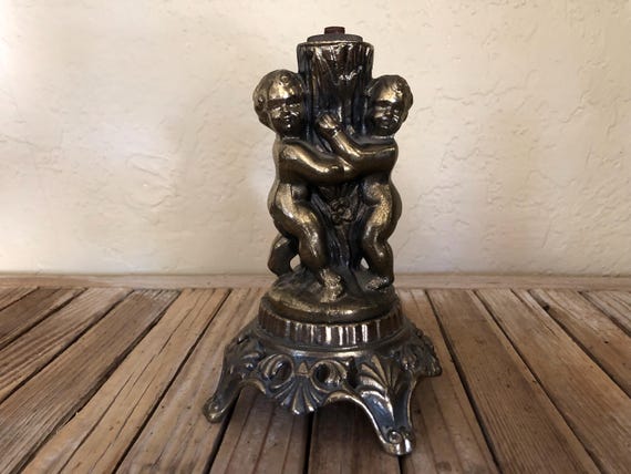 Vintage Gold Cast Metal Cherub Angel Lamp Base