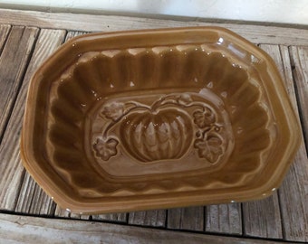 Vintage Brown Glazed Earthen Ware Pumpkin Mold Loaf Pan