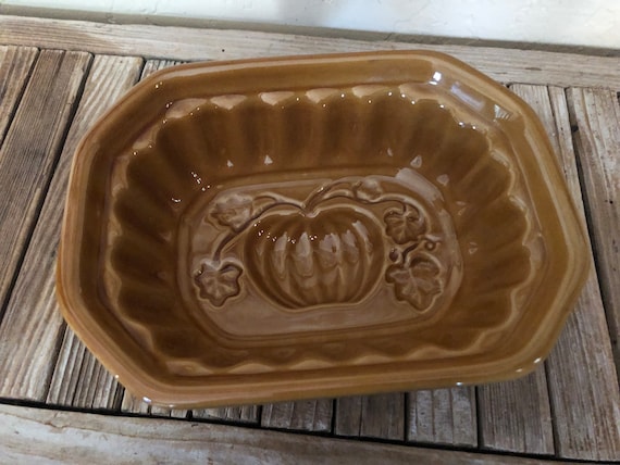 Vintage Brown Glazed Earthen Ware Pumpkin Mold Loaf Pan