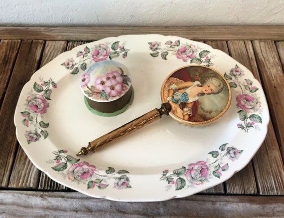 Collectible Pink Roses Platter Shabby Pink Flowers