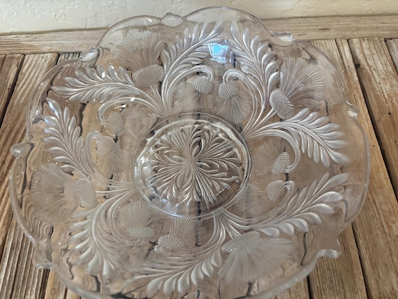Antique 1910s Cambridge Glass Co Etched Inverted Thistle Glass Depression Glass Bowl