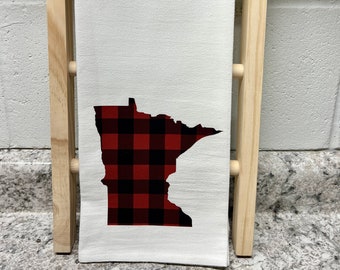 Minnesota Dish Towel, Buffalo Plaid Tea Towel, Housewarming Gift, Bridal Shower Gift, Wedding Gift