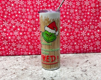 The Grinch My Day Quote Skinny Tumbler with Lid & Straw - 20oz | Christmas Gift | Holiday Tumbler