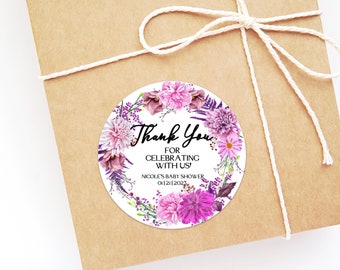 Printable Floral Round Thank You Tag - Editable Baby Shower Favor Tag - Editable Bridal/Wedding Shower Favor Tag - Digital Download Corjl