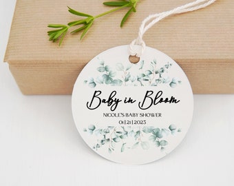 Printable Eucalyptus Baby in Bloom Round Favor Tag - Editable Baby Shower Favor Tag - Custom Digital Download Corjl