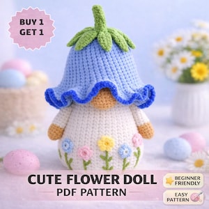 Crochet Bluebell Gnome Pattern PDF, Amigurumi Easter Tutorial, Beginner Friendly Digital Download