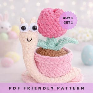 Patrón de crochet de caracol tulipán en PDF, tutorial de amigurumi de Pascua, descarga digital para principiantes