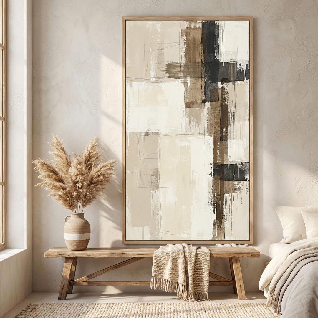 Neutral Abstract Large Vertical Canvas Print, Beige and Brown Textured ...