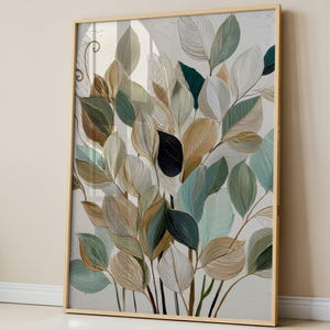 Textured Sage Green Leaf Wall Art, Earthy Botanical Plaster Printing, Canvas or Digital