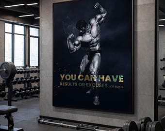 Arnold Schwarzenegger Gym Quote Wall Art, Bodybuilding Motivation Framed Canvas, Fitness Silhouette Print