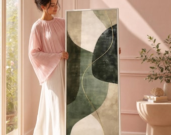 Sage Green Terracotta Botanical Abstract Textured Large Canvas Framed Wall Art Decor
