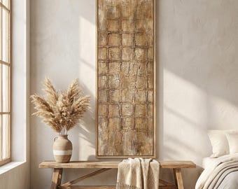 Ochre Abstract Wall Art Textured Canvas Print Wabi Sabi Decor Floating Frame Art