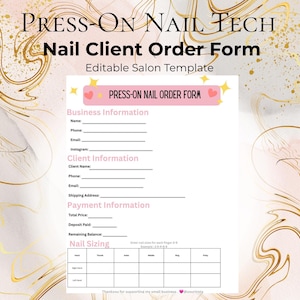 Press On Nail Order Form Template | NailTech Client Form | Editable Canva NailTech Template | Nail Business Form | NailTech Bundle Printable