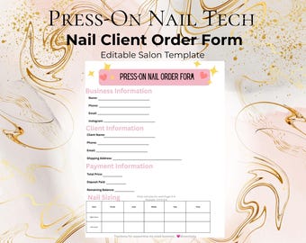 Press On Nail Order Form Template | NailTech Client Form | Editable Canva NailTech Template | Nail Business Form | NailTech Bundle Printable
